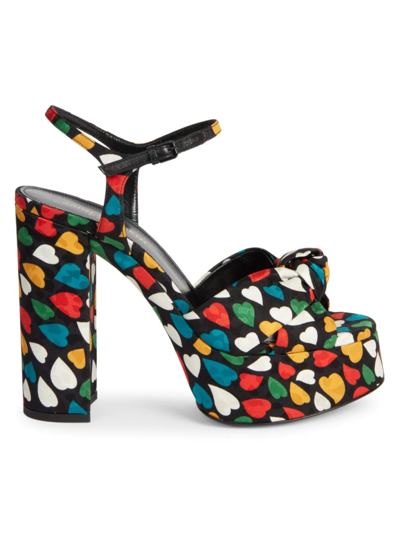 Shop Saint Laurent Women's Bianca Heart-print Silk Platform Sandals In Nero Nero