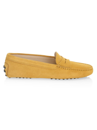 Shop Tod's Women's Gommini Suede Mocassino Penny Loafers In Yellow