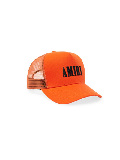 Shop Amiri Core Logo Trucker Hat In Orange Black