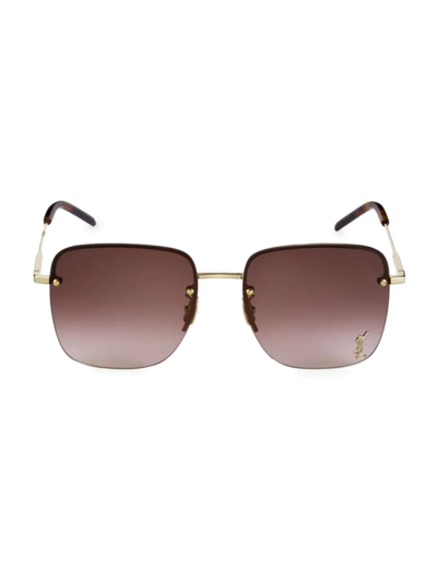 Shop Saint Laurent Women's Monogram Pin 58mm Square Sunglasses In Gold