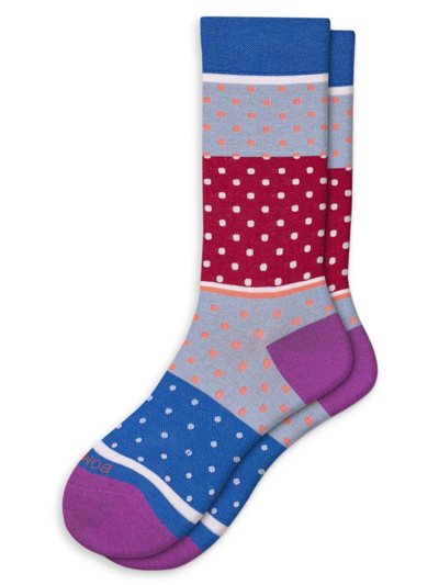Shop Bombas Women's Lightweight Polka Dot Blocked Calf Socks In Bristol Blue