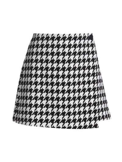 Alice And Olivia Renna Button Wrap Mini Skirt In White Black | ModeSens