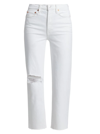 Shop Re/done Women's 70s Distressed High-rise Ankle Crop Jeans In Worn White