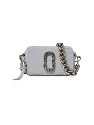 Shop Marc Jacobs The Snapshot Croc-embossed Leather Camera Bag In Quarry