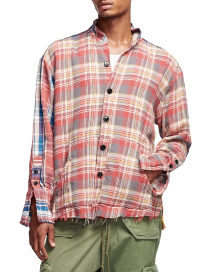 Shop Greg Lauren Mixed Plaid Boxy Top In Neutral