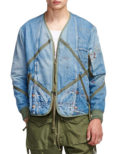 Shop Greg Lauren Denim Overall Modern Flight Jacket In Blue