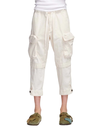 Shop Greg Lauren Twill Cargo Trousers In White