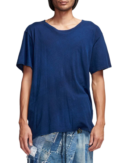 Shop Greg Lauren Men's Wide-neck T-shirt In Blue
