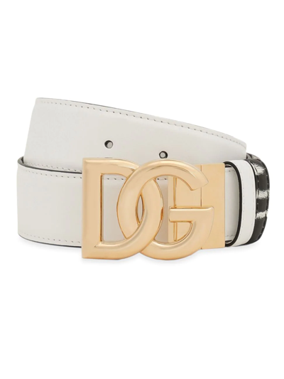 Shop Dolce & Gabbana Women's Game Day Reversible Dg Logo Leather Belt In White