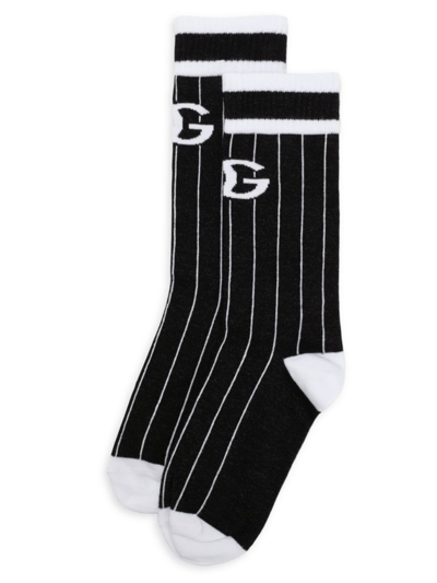 Shop Dolce & Gabbana Game Day Dg Logo Striped Mid-length Socks In White Stripe