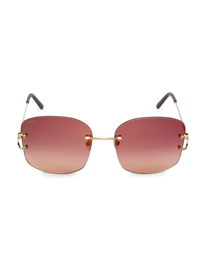 Shop Cartier Women's Signature C 60mm Square Sunglasses In Gold