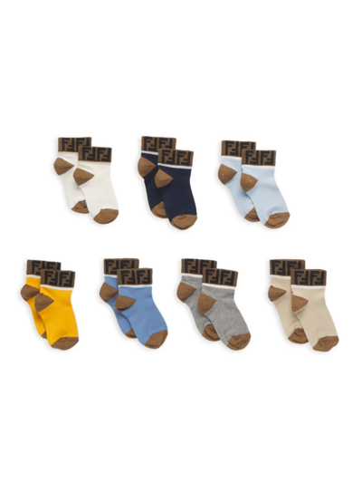 Shop Fendi Little Boy's & Boy's 7-pack Crew Socks Set In Neutral