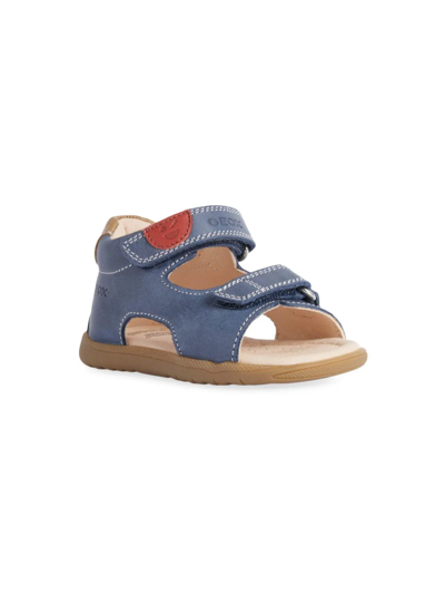 Shop Geox Little Kid's Embossed Leather Sandals In Navy