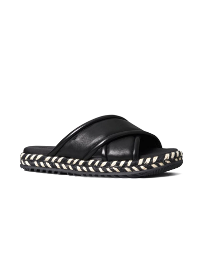 Shop Tory Burch Women's Leather Espadrille Slide Sandals In Perfect Black Multi
