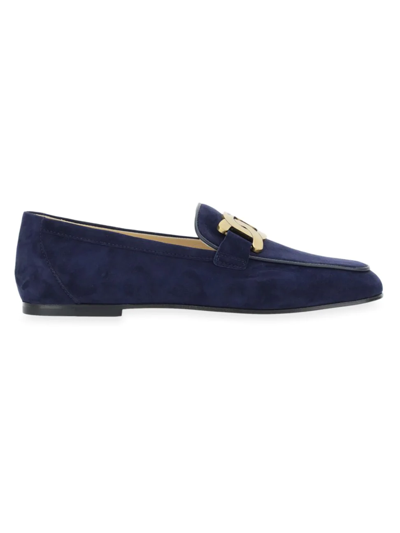 Shop Tod's Women's 79a Kate Chain Suede Loafers In Navy