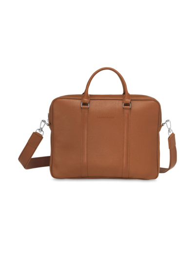 Shop Longchamp Men's Le Foulonné Leather Briefcase In Caramel