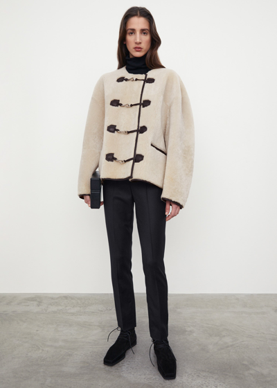 Shop Totême Teddy Shearling Clasp Jacket Off-white