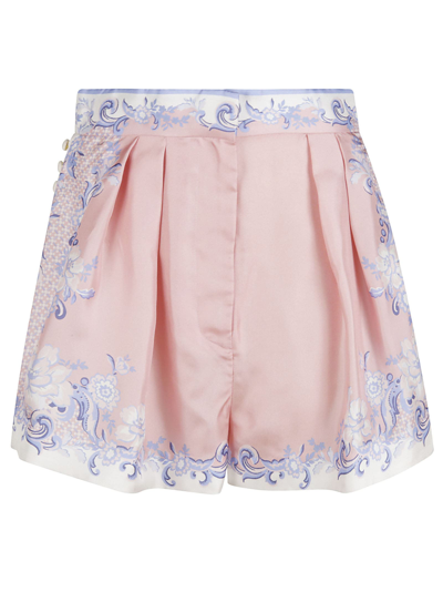 Shop Zimmermann Buttoned Shorts In Swirl Floral Coral