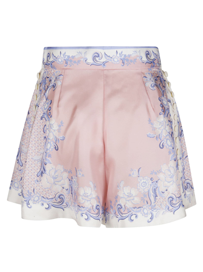Shop Zimmermann Buttoned Shorts In Swirl Floral Coral