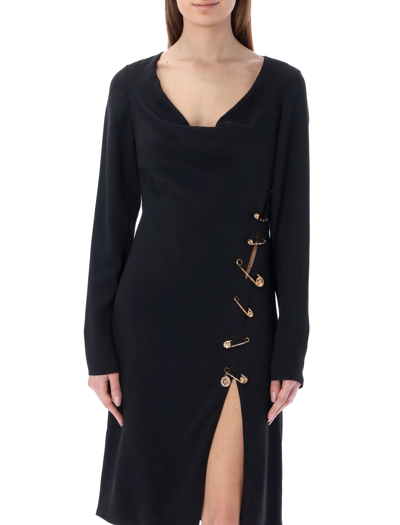 Shop Versace Safety Pins Evening Dress In Black