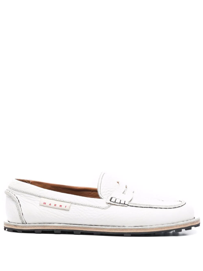 Shop Marni Square-toe Penny Loafers In White
