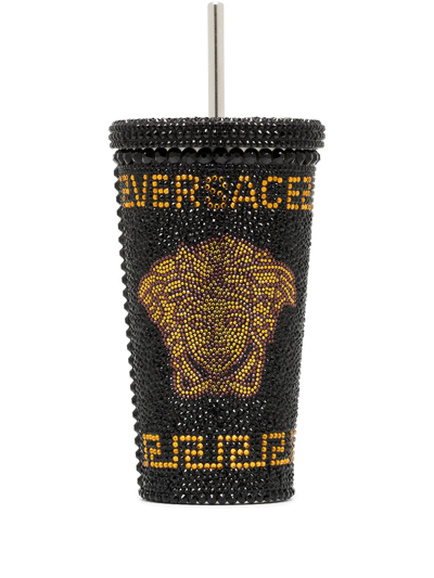 Shop Versace Medusa Crystal-embellished Travel Cup In Schwarz