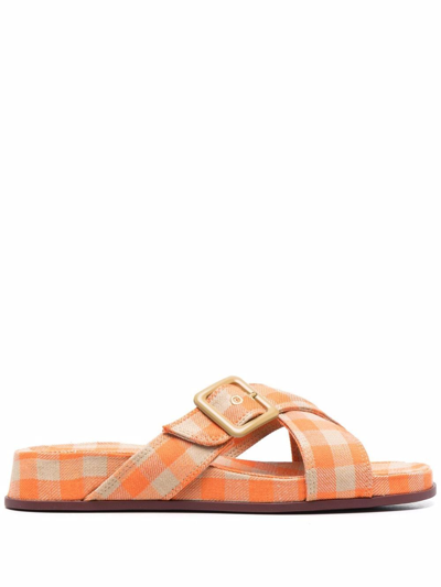 Camper Atonik Gingham-check Print Slides In Orange