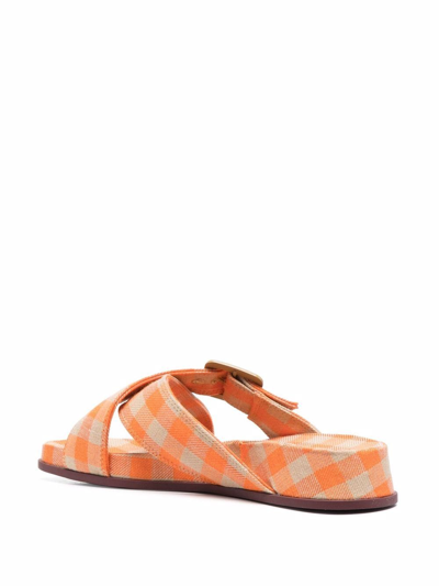 Camper Atonik Gingham-check Print Slides In Orange