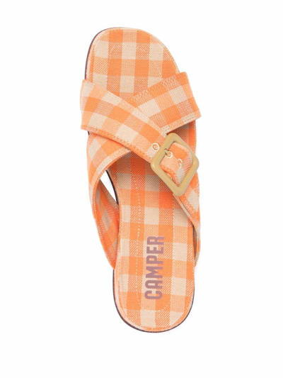 Camper Atonik Gingham-check Print Slides In Orange