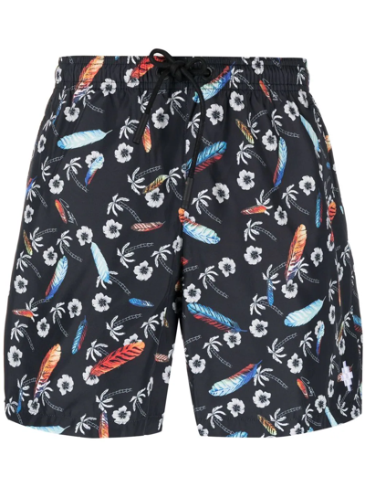 Marcelo Burlon County Of Milan Hawaii Print Tech Swim Shorts In Schwarz
