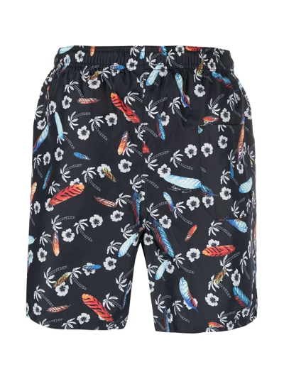 Marcelo Burlon County Of Milan Hawaii Print Tech Swim Shorts In Schwarz