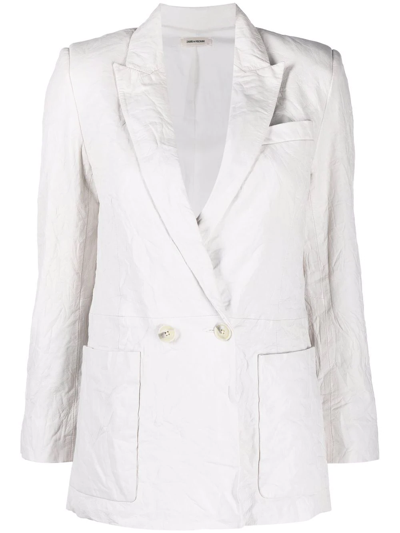 Shop Zadig & Voltaire Double-breasted Leather Blazer In Nude
