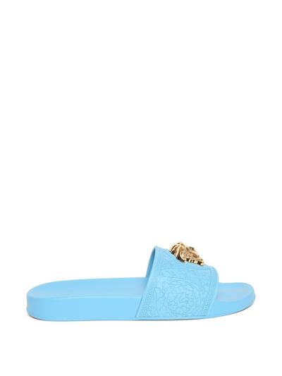 Shop Versace Slide Sandals Sky Blue