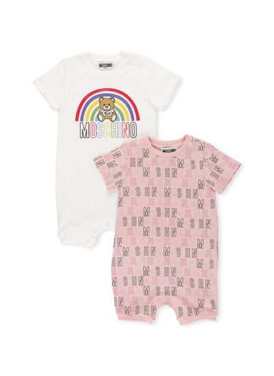 Shop Moschino Cotton 2 Baby Rompers Set In Sugar Toy Logo