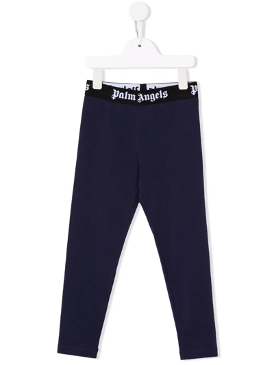 Shop Palm Angels Logo-waistband Leggings In Blue