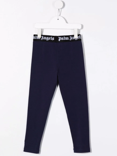 Shop Palm Angels Logo-waistband Leggings In Blue