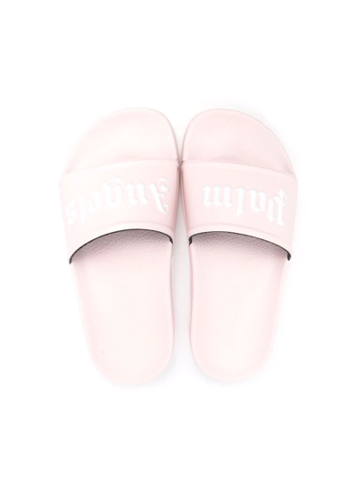 Shop Palm Angels Logo-debossed Pool Slides In Pink