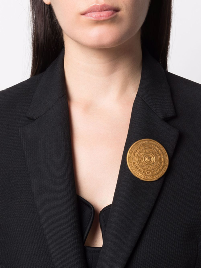 Pre-owned Saint Laurent 1980s Engraved Logo Brooch In Gold