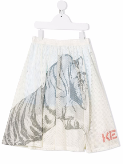 Shop Kenzo Tiger-print Fishnet Skirt In Neutrals