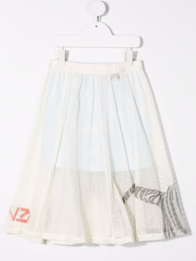 Shop Kenzo Tiger-print Fishnet Skirt In Neutrals