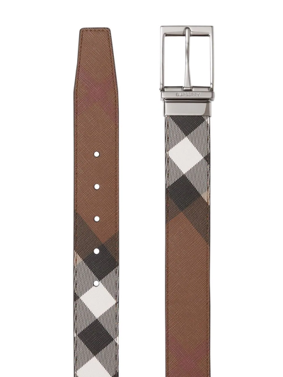 Shop Burberry Reversible Check-print Belt In Brown