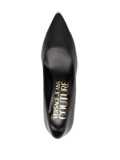 Shop Versace Jeans Couture Logo-engraved Metal Toecap Pumps In Black