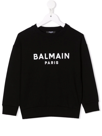 Shop Balmain Logo-print Cotton Sweater In Black