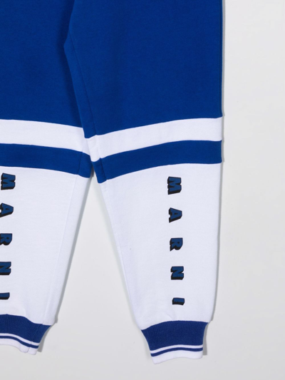 Shop Marni Colour-block Logo-print Trousers In Blue