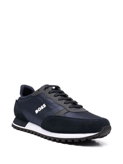 Hugo Boss Running-style Trainers In Mixed Materials With Raised Logo In Blue