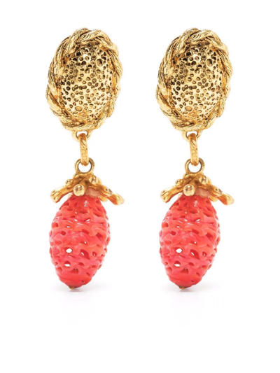 Pre-owned Saint Laurent 1990s Strawberry Motif Clip-on Earrings In Gold