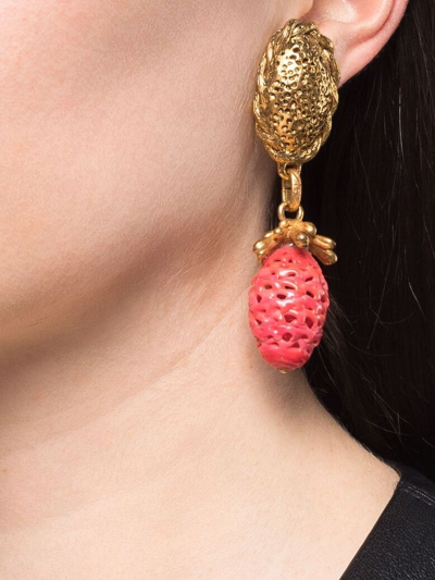 Pre-owned Saint Laurent 1990s Strawberry Motif Clip-on Earrings In Gold