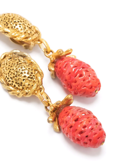 Pre-owned Saint Laurent 1990s Strawberry Motif Clip-on Earrings In Gold