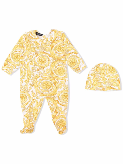 Shop Versace Barocco Baby Babygrow Set In Yellow