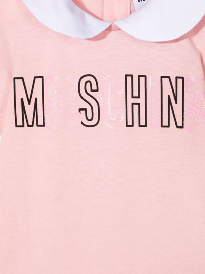 Shop Moschino Logo-print Shortsleeved Babygrow In Pink